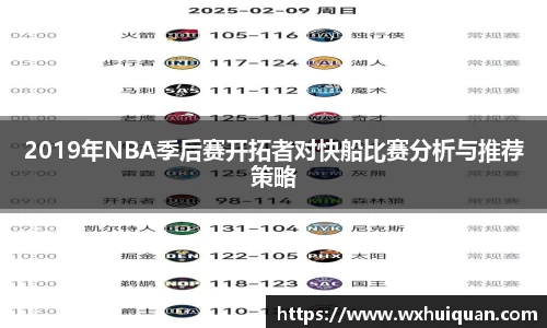 2019年NBA季后赛开拓者对快船比赛分析与推荐策略